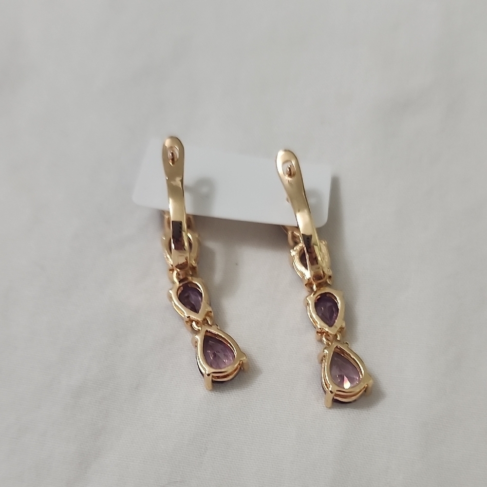 Purple and Gold Drop Earrings - Picture 2 of 4